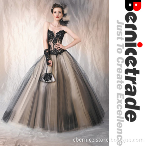 Women's Black Lonr Net Sweetheart Prom Ball Gown